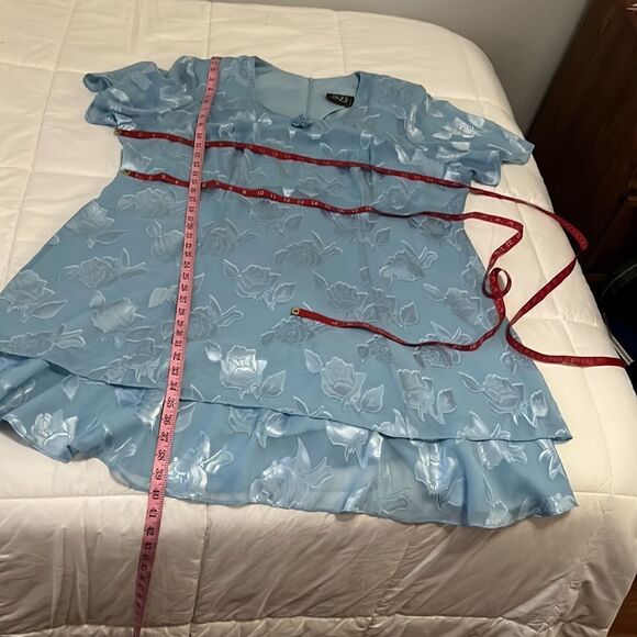 More Jazz Baby Blue  Dress Scoop Neck Short Sleeve Floral Appliqué Sheer Lined - Picture 9 of 9